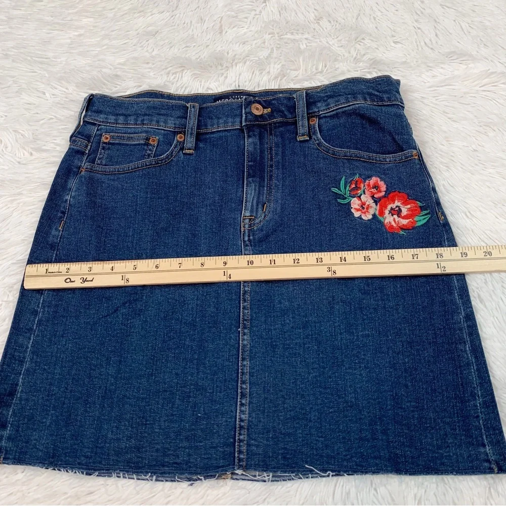 J‎ Crew Raw edge floral embroidered denim a-line mini skirt in blue